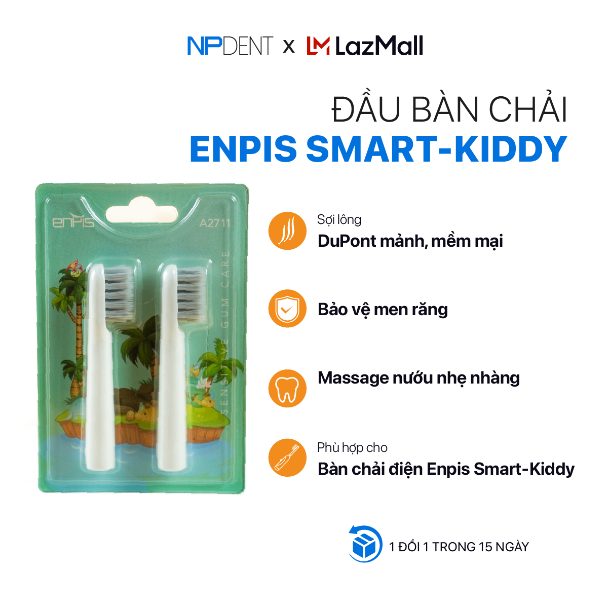 Set 2 đầu bàn chải thay thế dòng Smart-Kiddy chính hãng ENPIS